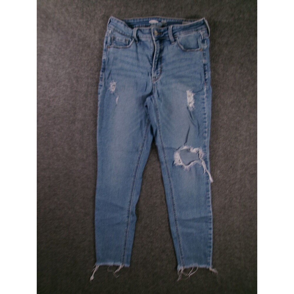 Old Navy Rockstar Jeans Women 6 Blue High Rise Super Skinny Distressed Raw Hem